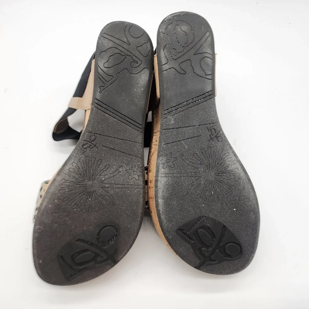 OTBT Bushnell Platform Wedge Sandals Women's 7M Leopard Print Black Tan Cork